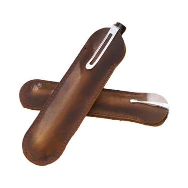 Imagem de Estojo De Lápis De Couro Genuíno Retrô, Estiloso Suporte Para Caneta Ú