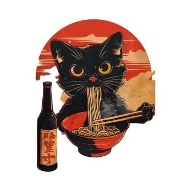 Imagem de Pôster De Lona Com Gato Japonês Comendo Macarrão, Arte Moderna Para Co