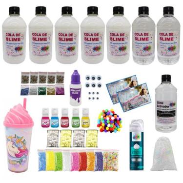 Imagem de Super Kit Slime Neve Cola Branca Cola Transparente - Kit Completo Ine 