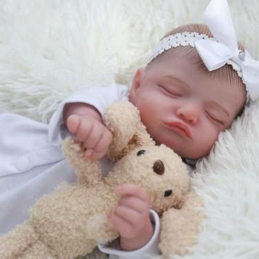 Imagem de Bebê Reborn Menina, Dormindo, Recém Nascida, Artesanal, Realista.