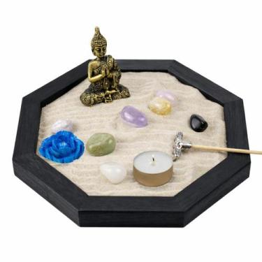 Imagem de Jardim Zen Completo Buda Feng Shui Madeira Octagonal PT 18cm - Lua Mís