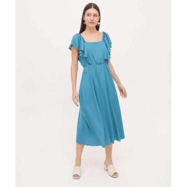 Imagem de Vestido Midi Feminino Babado Manga Curta Marisa-66040, Azul, M