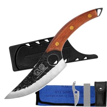 Imagem de XYJ Faca de desossar de aço inoxidável com tampa de lâmina de plástico, cabo Pakkawood, facas de desossa, facas de cozinha cutelo para fatiar carne, mini faca, mini pedra de amolar, pano de limpeza