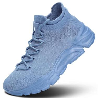 Imagem de AONEREALRUN Tênis masculino sem cadarço para corrida, confortável, respirável, leve, antiderrapante, atlético, academia, treino, casual, moderno, Azul nebuloso, 39