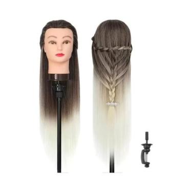 Imagem de Cabeça De Manequim Com Cabelo Longo Para Treinamento De Cabeleireiro, 