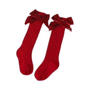Imagem de Meias Altas Vermelhas Brilhantes Para Bebês Meninas Outono Inverno Com