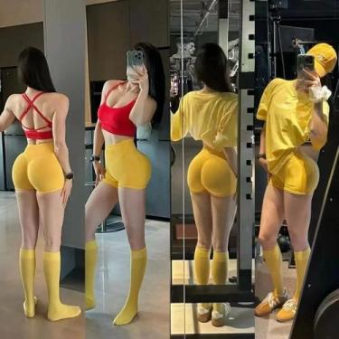 Imagem de Shorts De Yoga E Treino Femininos Com Cintura Baixa, Sem Costura, Com 