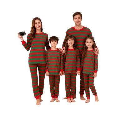 Imagem de Pijamas De Natal Listrados Para Família, Conjuntos Para Mãe, Filhos E 