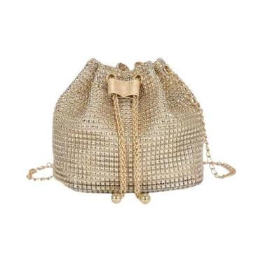 Imagem de Bolsa Transversal Feminina Com Strass E Cordão, Bolsa De Mão Multifunc