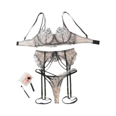 Imagem de Conjunto De Lingerie Luxuosa Em Renda Transparente Exótica Com Quatro 