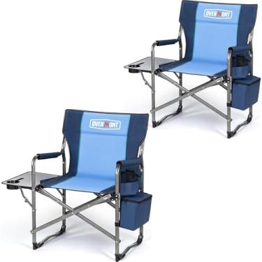 Imagem de Overmont Cadeira de acampamento grande e leve – Cadeiras de direção acolchoadas com encosto portátil com mesa lateral e bolsa térmica para acampamento, praia, piquenique, gramado e suporte de pesca