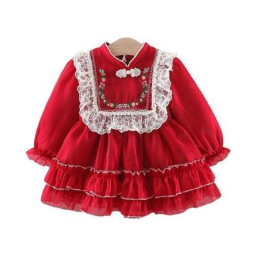 Imagem de Vestido de manga comprida princesa com botão panela bordado, vestido f
