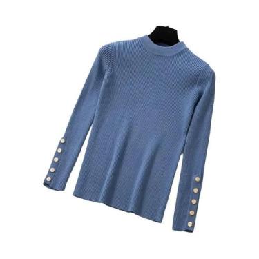 Imagem de Suéter Feminino De Tricô Com Botões, Gola Redonda, Manga Longa, Ajuste