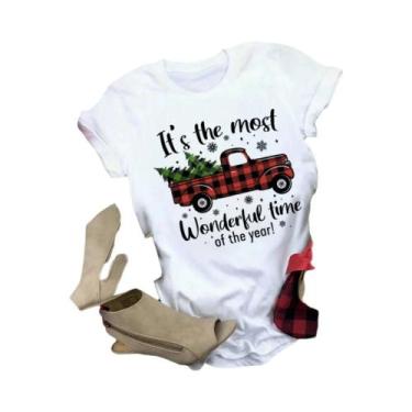 Imagem de Camiseta Feminina Com Estampa De Árvore De Natal, Casual, Solta, Manga