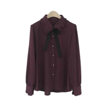 Imagem de Blusas Elegantes Formais Femininas Vintage Pretas E Brancas Com Laços 