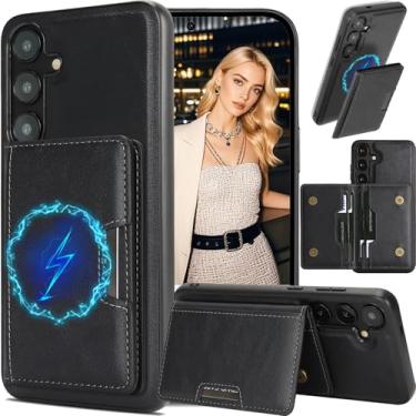 Imagem de Ephoou Capa carteira para Samsung Galaxy A57 com suporte para 5 cartões, compatível com Magsafe - Capa flip magnética à prova de choque removível de couro PU com suporte para Galaxy A57 C1-preta