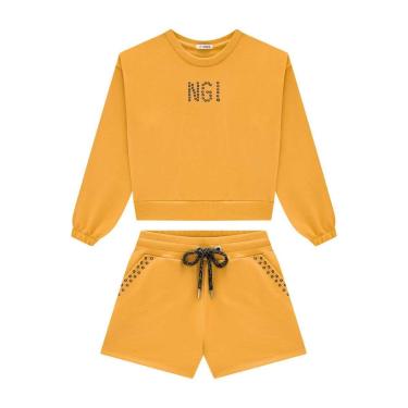 Imagem de Conjunto Blusa Manga Longa Cropped e Short Moletinho Nina Go-Feminino