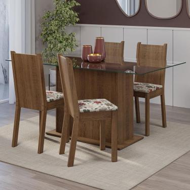 Imagem de Conjunto Sala De Jantar Mesa Tampo De Vidro 4 Cadeiras Rustic/floral Hibiscos Espanha Madesa Rustic/hibiscos