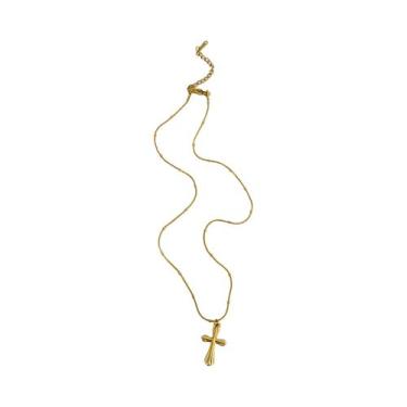 Imagem de Colar Feminino De Aço Inoxidável À Prova d'Água Com Pingente De Cruz E