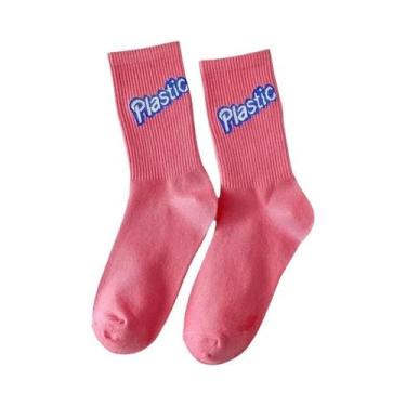 Imagem de Meias Femininas Y2K De Cano Médio Com Corações, Algodão Japonês, Rosa 