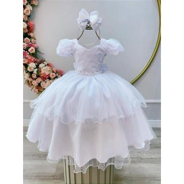 Imagem de Vestido Infantil Branco Luxo com Busto Nervura para Daminhas de Festas