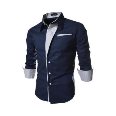 Imagem de Camisas Listradas Slim Fit Masculinas Preta E Branca De Manga Longa Pa