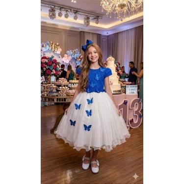 Imagem de Vestido Juvenil Midi Vila Lele Sabrina Azul Royal e Off - Elegante e S