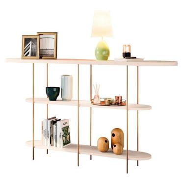 Imagem de Aparador De Sala Com Prateleiras Pé Metal Wonka H01 Off White - Mpozenato
