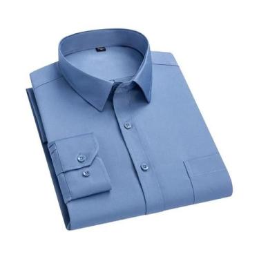 Imagem de Camisa Social Masculina Slim Fit Antirrugas De Manga Longa Branca Clás