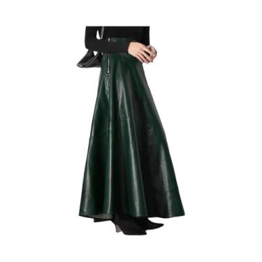 Imagem de Saia Maxi Feminina De Couro PU Com Cintura Alta, Elegante, Casual, Com