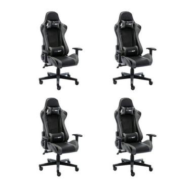 Imagem de Kit 4 Cadeiras Gamer Giratória em Couro One Shot - Fratini Móveis