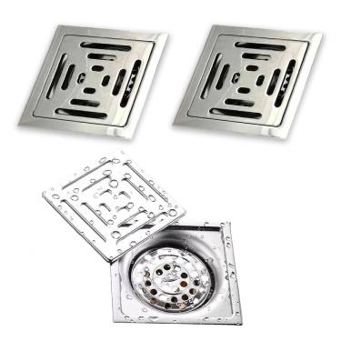 Imagem de Ralo Inox 10X10 Anti Odor Kit 2 Uni Banheiro Lavabo Varanda Anti Retorno Insetos Removivel Alta Vazao