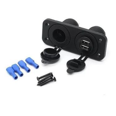 Imagem de Painel Tomada Soquete Isqueiro + Usb Duplo 12v Carro Jipe Barco Lancha
