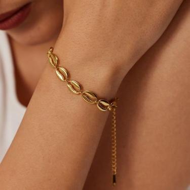 Imagem de Bracelete Aco Inoxdavel Búzio Dourado Banhado Ouro 18K Delicado-Pulsei