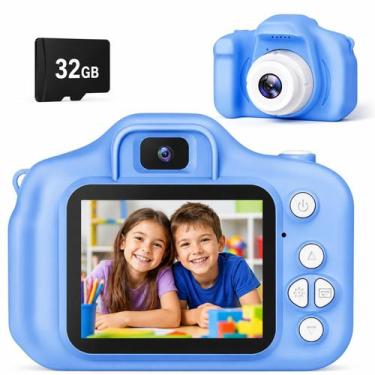 Imagem de Câmera Infantil Tyseoome 1080P HD 32GB Resistente a Impactos Azul