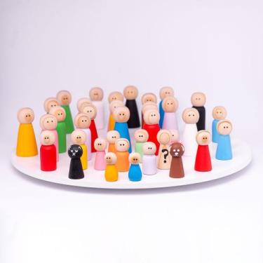 Imagem de Kit 40 Bonecos - Madeira - Bonecos para Constelação Familiar - Família