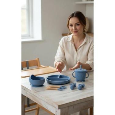 Imagem de Kit Introdução Alimentar Bebê: Silicone 8 Peças Azul Escuro - Congratu