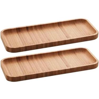 Imagem de 2 Petisqueira Retangular Bambu 28x11cm Bandeja de Servir Frutas Sushi 
