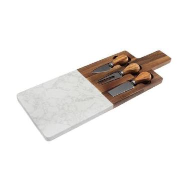 Imagem de Jg para queijo com tabua acacia marble 4pcs mde home style, NATURAL