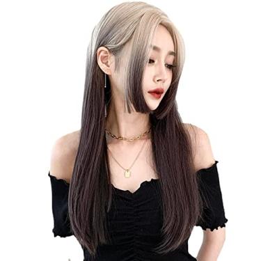 Imagem de Peruca cabelo longo feminino natural cabeça inteira cabelo liso gradiente peruca capa