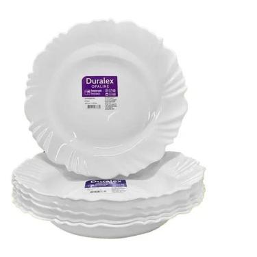 Imagem de Jogo De Pratos Fundo Vidro 12 Peças 23 cm Duralex Opaline Branco Pétala