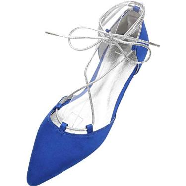 Imagem de Sandálias femininas D-Orsay sem salto salto vestido de noiva com tira no tornozelo, Azul, 8.5