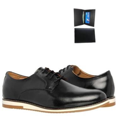 Imagem de Sapato Oxford Casual Masculino 100% Couro Acompanha Carteira - Fabrica