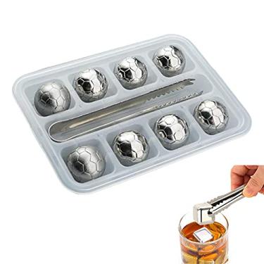 Imagem de HIOD Pedras de uísque de futebol em aço inoxidável reutilizáveis cubos de gelo para bar de cozinha em casa Whisky e vinho, 8 peças