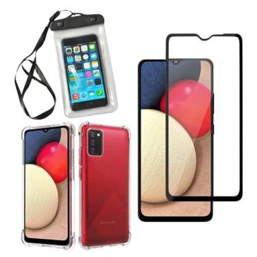 Imagem de Kit Capinha Celular Prova d'agua + Capinha Compatível Galaxy A02s + Película 3D Cobre 100% Tela