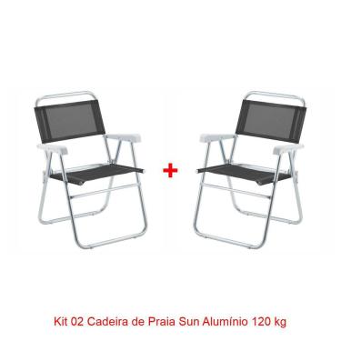 Imagem de Kit 02 Cadeira De Praia Sun Aluminio Preto