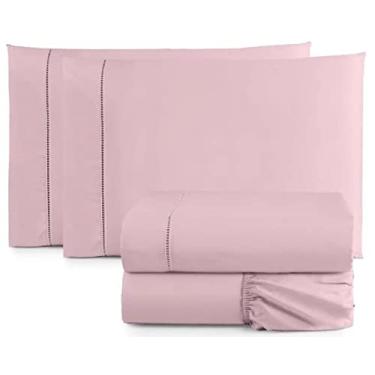 Imagem de Jogo Lençol Casal Toque Macio 4 Peças Percal 400 Fios Rosa