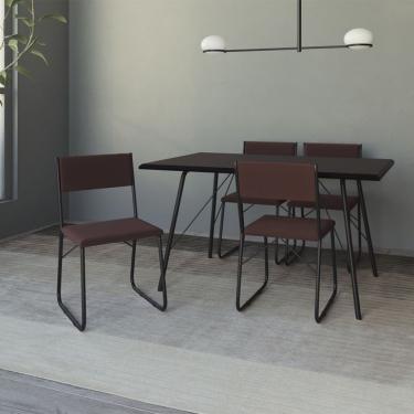 Imagem de Conjunto de Mesa de Jantar com 4 Cadeiras Angra Suede Marrom e Preto 120 cm