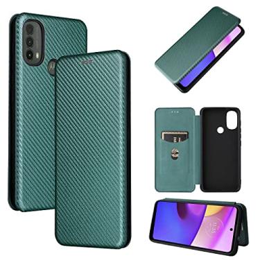 Imagem de YUNCHAO Caixa de telefone Para Motorola Moto E20 / E30 / E40 Textura de fibra de carbono capa de couro de flip horizontal com slot de cartão capa para celular
