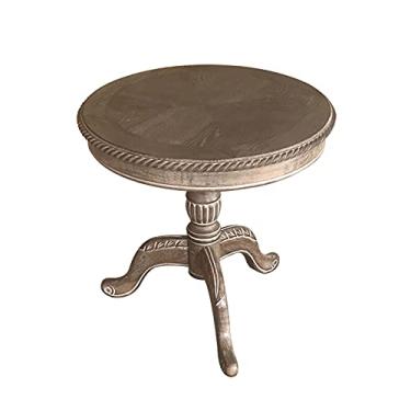 Imagem de Mesa de centro retro mesa redonda de madeira maciça, antigo nórdico sala de estar sofá mesa de canto quarto varanda pequenas mesas de canto redondas